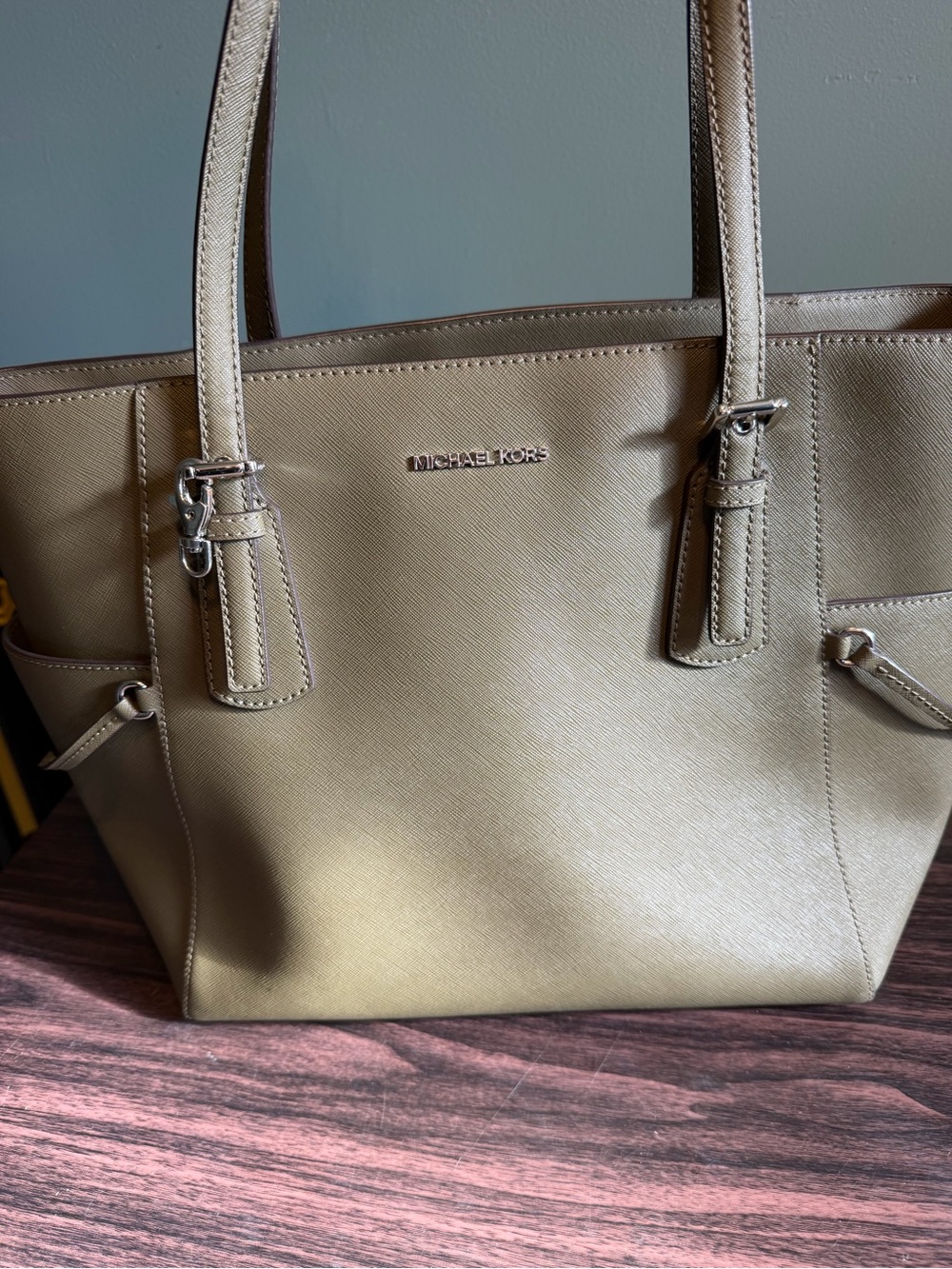 Michael Kors Metallic olive Tote Bag with Double Straps